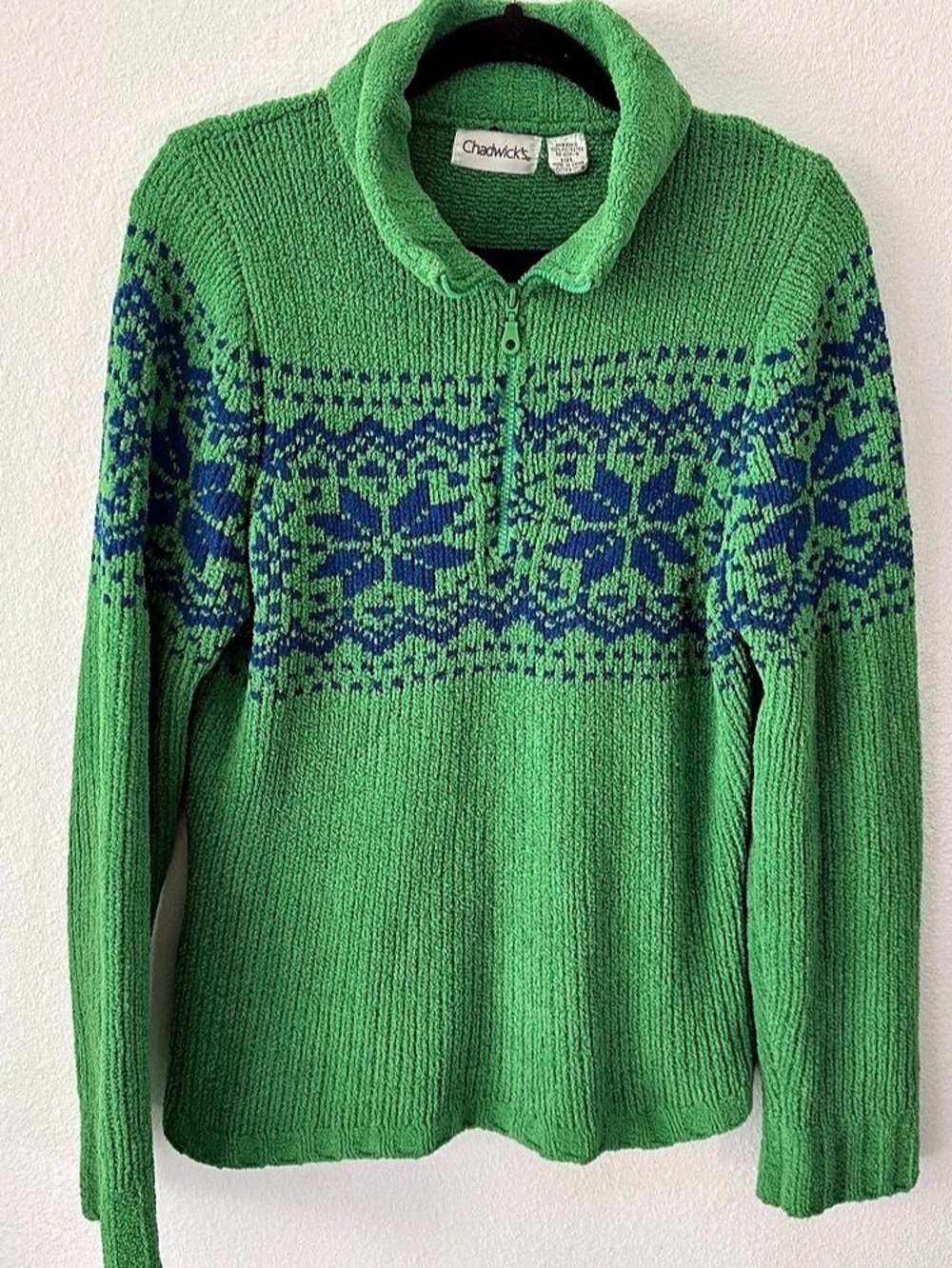 Chadwick's Geometric Knit Sweater in Green & Blue Size Large